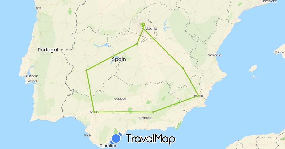 TravelMap itinerary: driving, electric vehicle in Spain (Europe)